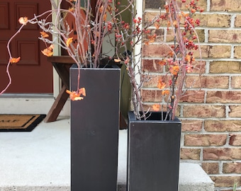 Reclaimed Wood Floor Vases: Rustic Farmhouse Decor, Set of 2