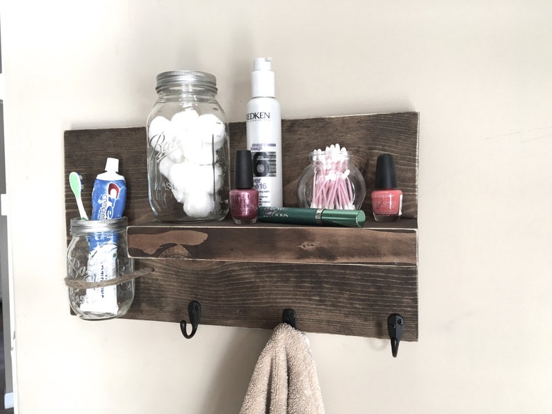 Rustic shelf bathroom shelf towel rack shelf with hooks Etsy