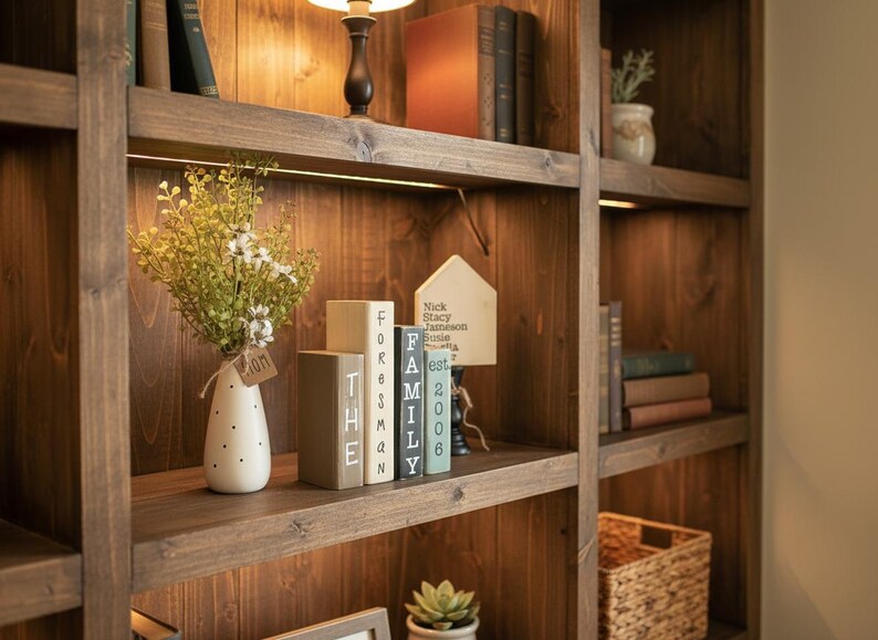 Personalized Family Name Book Stack Decor | Rustic Farmhouse Shelf ...