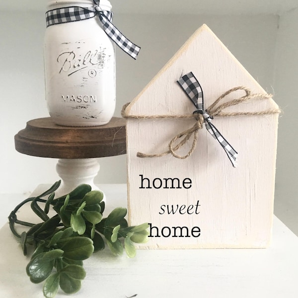 Rustic Wood House: Home Sweet Home Farmhouse Tiered Tray Decor