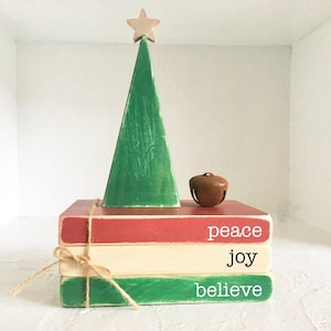 Christmas book bundle, Tiered tray decor, mini book stack, Christmas decor, farmhouse, faux books, set of 3,  teacher gift, wooden books
