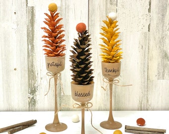 Fall pinecone trees for home decor tiered tray