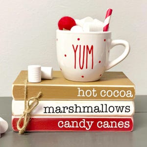 Hot Cocoa Mini Wood Book Stack: Farmhouse Christmas Tiered Tray Decor