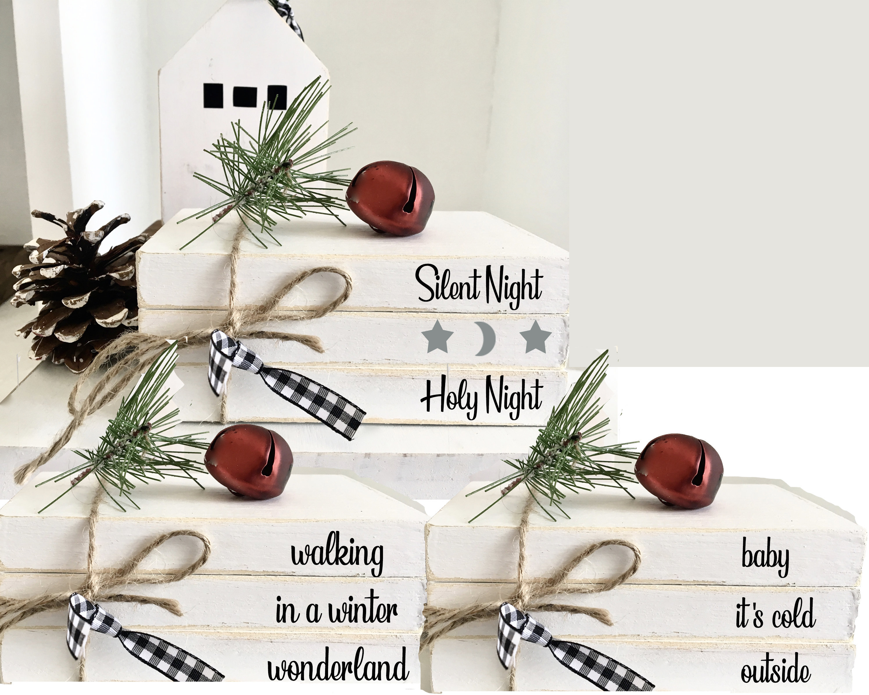  WODOHOLO 5Pcs Christmas Wooden Tiered Tray Decor, Winter Wooden  Book Stacks Bundle with Snowflake Table Decor, Blue Xmas Rustic Farmhouse  Tabletop Centerpieces Home Kitchen Decoration : Home & Kitchen