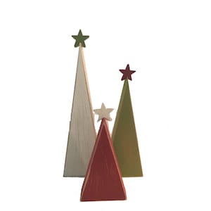 Wooden Christmas trees, Set of 3, Shelf sitters, Holiday tiered tray decor, modern teacher gift image 1