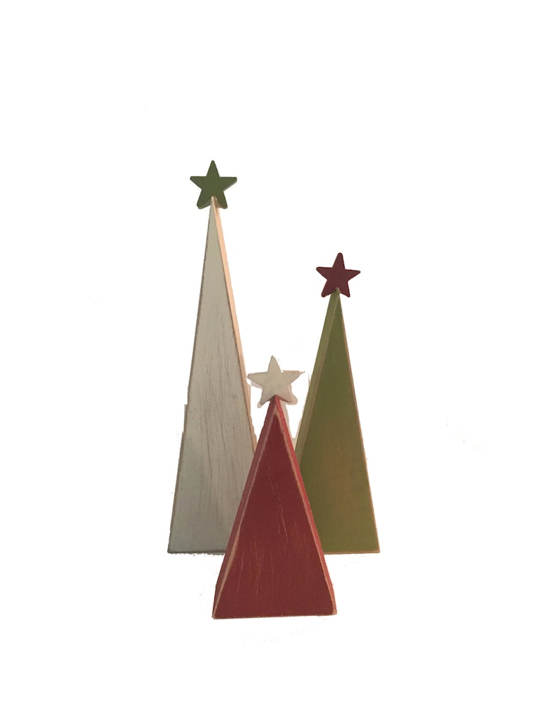 Wooden Christmas trees Set of 3 Shelf sitters Holiday image 1
