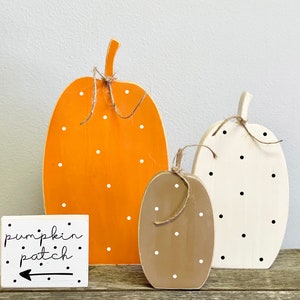Polka dot wooden pumpkins, Fall decor, rustic farmhouse pumpkins, Tiered tray, pumpkin patch sign