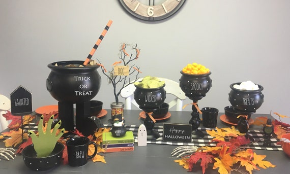 Halloween Treat Bowls, Tiered Tray, Candy Bowl, Party Decor, Serving Pieces  for Halloween Party, Set of 3 Witch Cauldrons, Table Centerpiece 