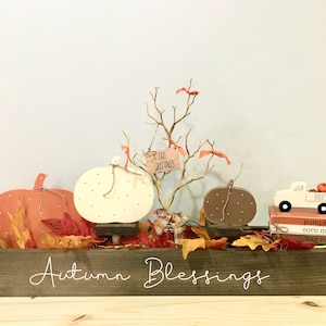 Fall centerpiece, Farmhouse decor, Fall tree,  Tiered tray, Mini book stack, Wooden pumpkins, Thanksgiving table , Table decor, Wooden box