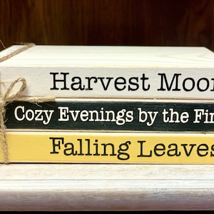 Fall tiered tray, Book stack, Halloween decorations, Fall decor, Wooden moon,  Handmade unique gifts