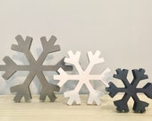 Wooden snowflakes, Christmas decor, Winter, rustic, Farmhouse, Tiered tray decor, Let it snow sign, Gray snowflakes, Navy