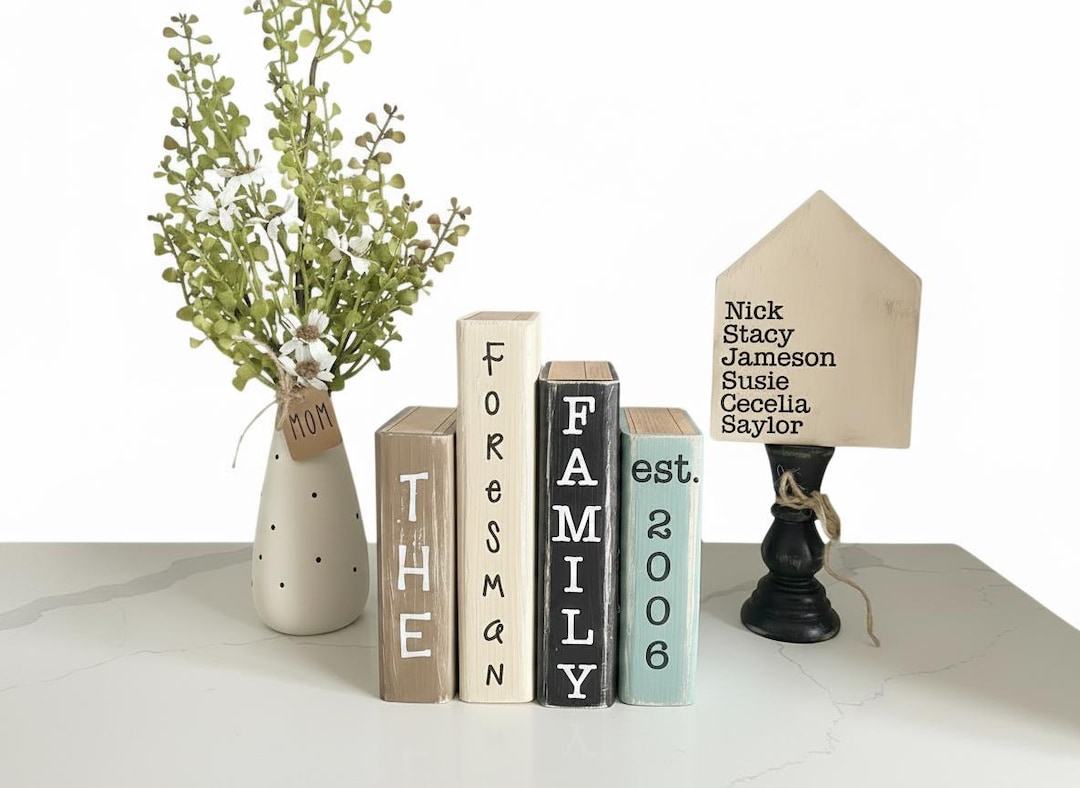 Personalized Family Book Stack Decor With Custom Names | Rustic ...