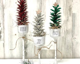 Pinecone trees for Christmas decor Christmas table centerpiece holiday tiered tray