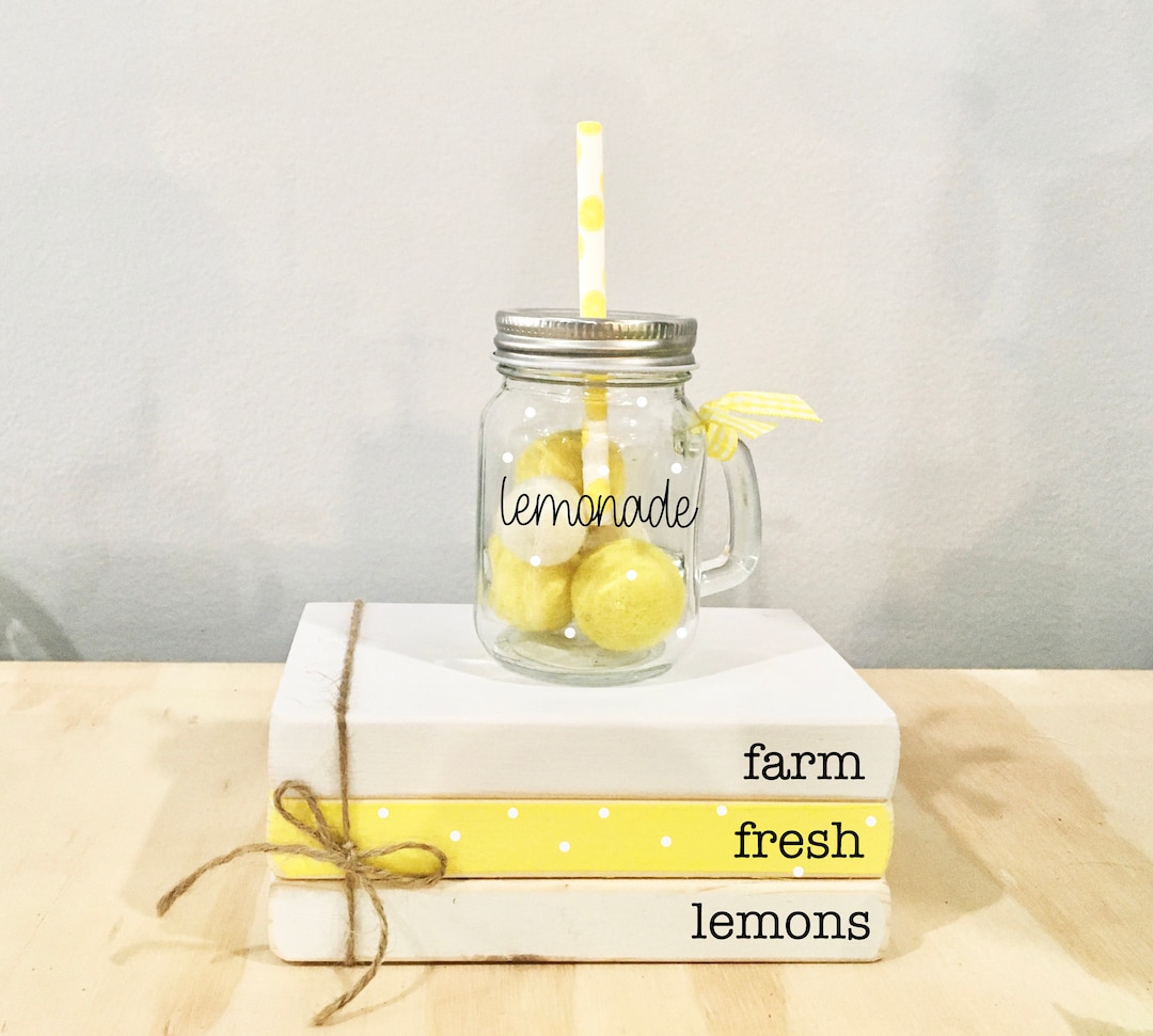 Lemonade Tiered Tray Decor: Farmhouse Faux Book Stack With Mini Mug - Etsy