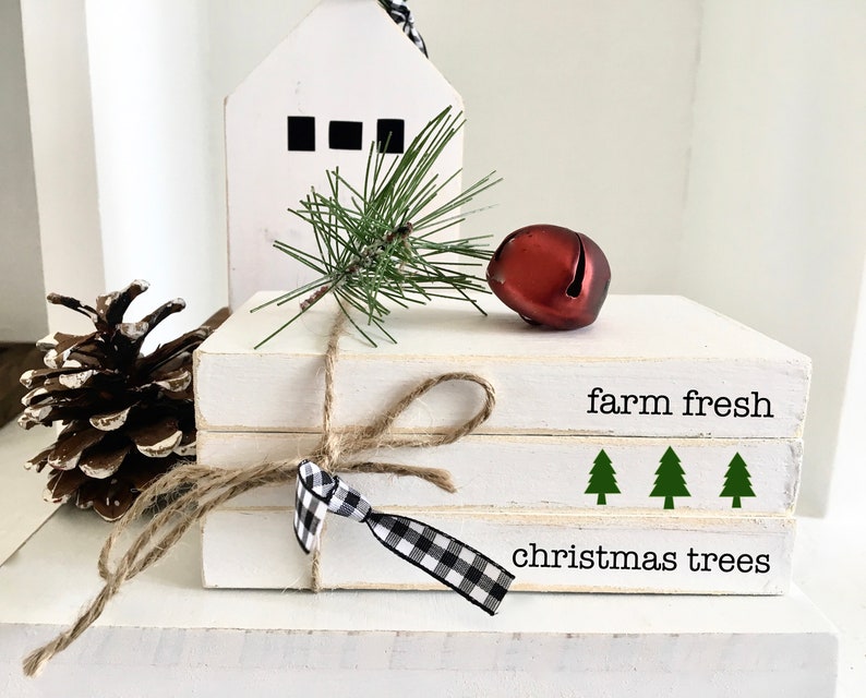 Christmas book bundle, mini book stack, Christmas decor, farmhouse, faux books, set of 3, rustic, teacher gift, housewarming, wooden books farm fresh christmas