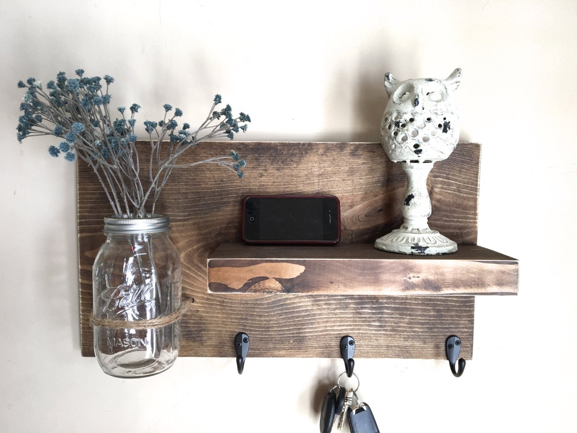 Entryway Shelf Key Holder Wall Vase Shelf With Hooks Etsy