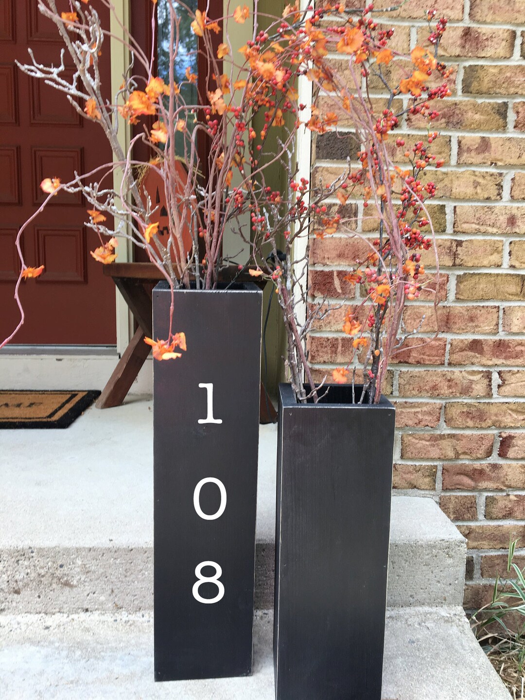 Large Wooden Porch Vases, Address Sign, Reclaimed Wood, Rustic, Floor