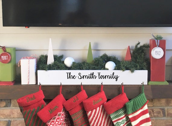 Stocking Holder, Mantle, Family Stocking, Wood Box, Christmas