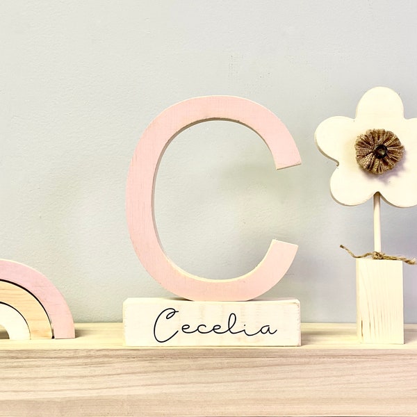 Nursery decor, Wooden letter, Personalized, Wood flower, Rainbow, Giraffe, Elephant, Modern nursery, Baby shower gift, Name block, baby girl