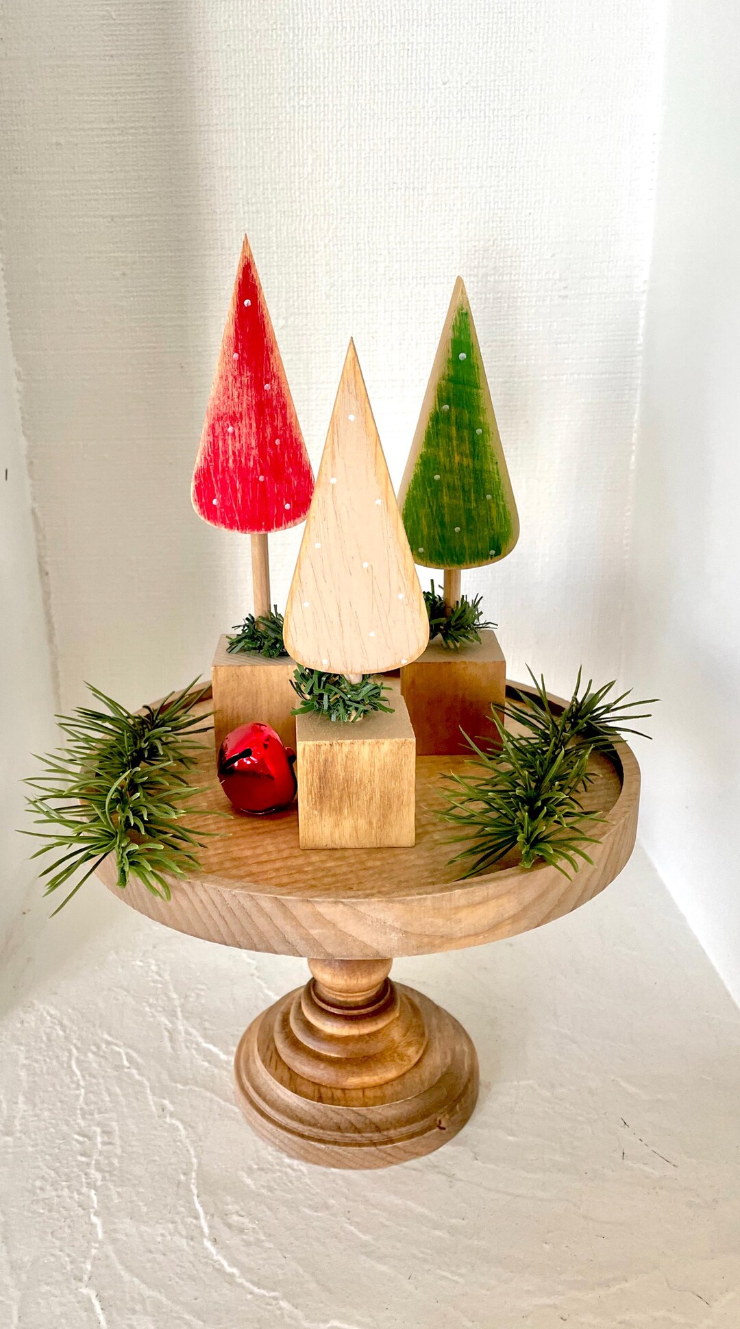 Christmas Tree Stand Riser Rustic Polka Dot Wooden Christmas Tree Set: Wooden Pedestal Riser ...