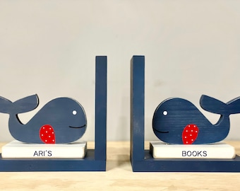 Whale bookends wooden whale nautical bookends nautical nursery whale nursery children's bookends boy's bookends personalized kid's bookends