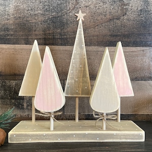 Christmas trees, Pink and brown forest trees, Nursery decor, Modern trees for mantle
