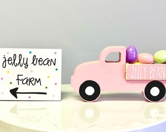 Jelly bean truck, tiered tray decor, truck and sign set, Easter decor, Wooden truck, Jelly bean farm, Tiered tray, Spring