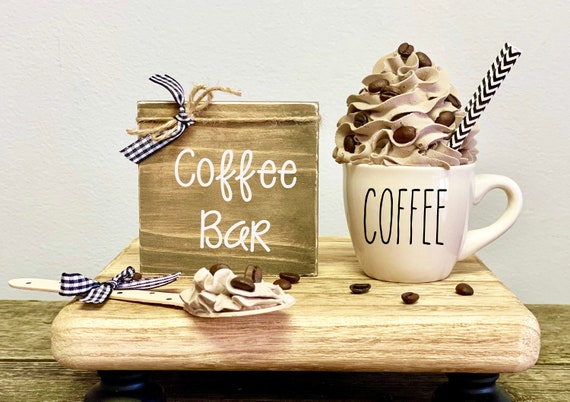 Mini Coffee Mug Set: Faux Whipped Cream Topper, Coffee Bar Sign