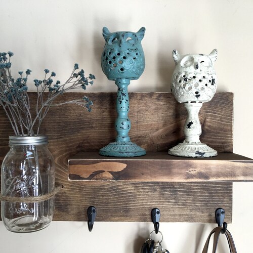 Entryway Shelf Key Holder Wall Vase Shelf With Hooks Etsy