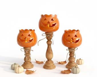 Metal Pumpkin Candle Holder: Fall Tiered Tray Decor