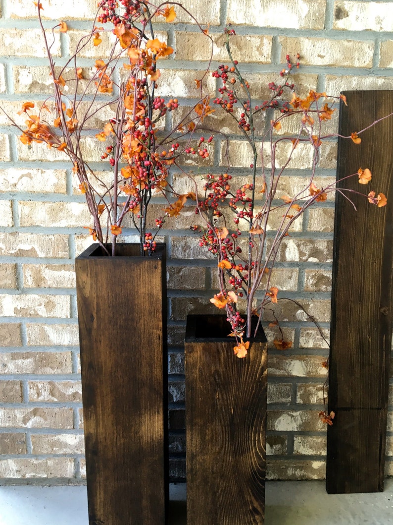 wooden vases, reclaimed wood, rustic, floor vases, set of two, farmhouse decor, large floor vase, rustic decor, porch decor image 1