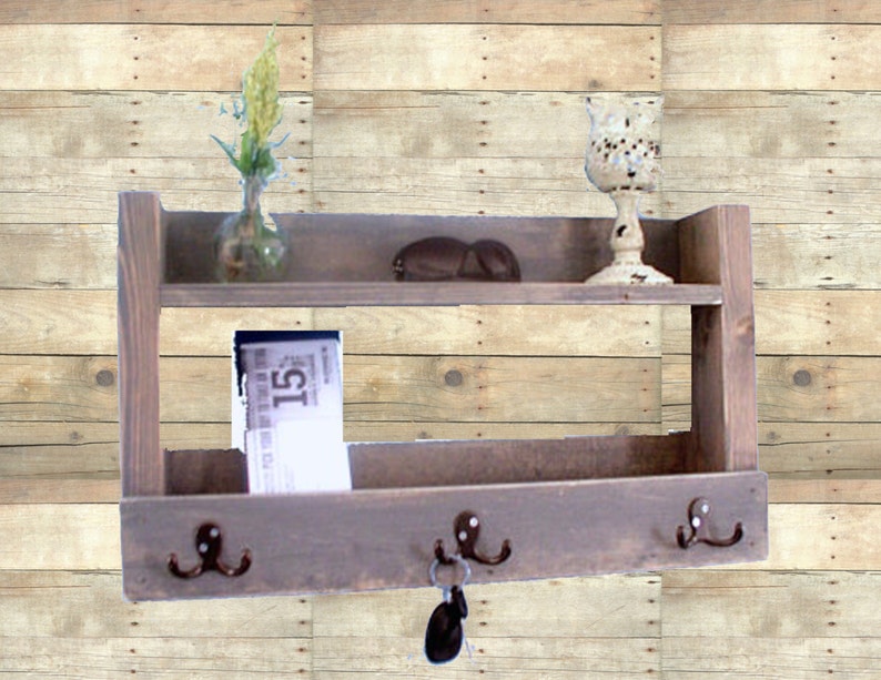 Rustic entryway shelf key holder mail organizer weathered Etsy