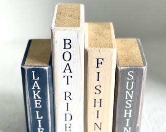 Lake House Book Stack Decor: Nautical Tiered Tray Shelf Sitters