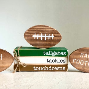 Personalized wooden footballs, Tiered tray decor, Wood football,  Mini book bundle, Team gift, School football team