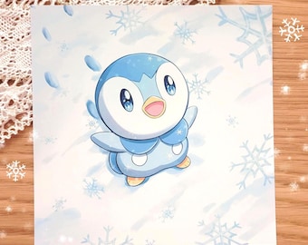 Lil' Penguin's First Snow | 6x6" and 11x11" Art Print
