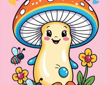 魅惑的なキノコキャラクターのデジタルアート - かわいい菌類のPNG