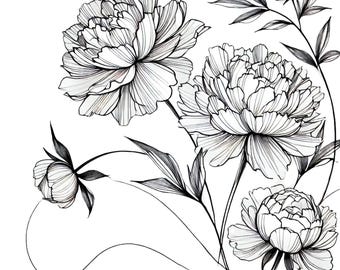 Peony Flower Embroidery Pattern | Digital Download | Flower Craft Blueprint