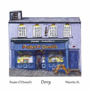 Stampa artistica irlandese Peadar O'Donnell's Pub Derry Art Arte murale irlandese Derry Git Travel Artwork