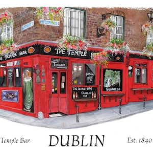 Irish Art Print of The Temple Bar Pub Dublin Ireland Irish Pub Artwork Travel Print Ireland Wall Art Dublin Gift