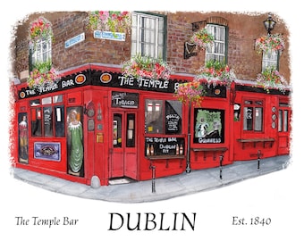 Temple Bar Pub Dublin Art Print: Irish Watercolor Artwork Travel Gift