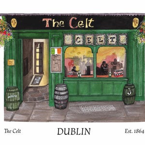 Stampa artistica irlandese The Celt Pub Dublino Irlanda Pub Artwork Arte murale irlandese Regalo di Dublino Arte da viaggio