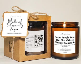 Bougie Become The Fire - Cadeau en pot de soja de 8 oz ou 4 oz pour l'espace créatif de reconnaissance de la force après la promotion pour encourager l'audace