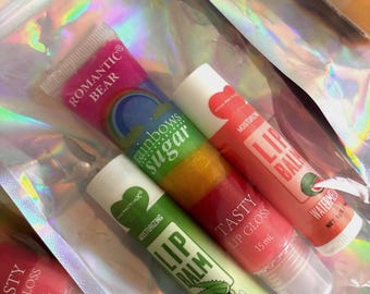 1 Rainbows Sugar Lipgloss and x2 Lip Balm With Stickers Set Random