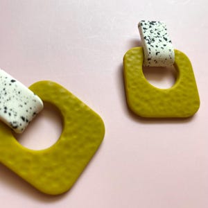 Handmade Polymer Clay Earrings, Mustard Yellow Geometric Statement Jewelry, Modern Minimalist Dangles, Boho Gift for Women