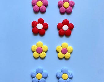 Polymer Clay Daisy Studs: Handmade Textured Flower Earrings
