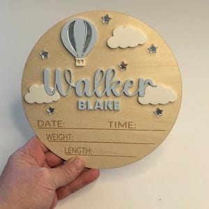 Personalized Hot air balloon Baby Announcement | Baby photo prop| Fresh 48 photos |Nursery Decor|Custom Baby Announcement | Baby Name Sign