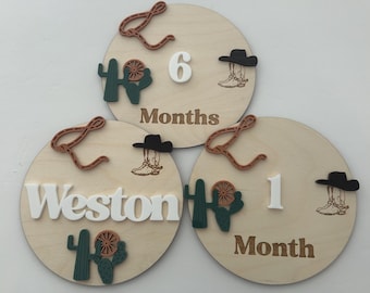 Marcadores de hitos para bebés vaqueros: accesorio fotográfico del oeste, regalo para mamá primeriza