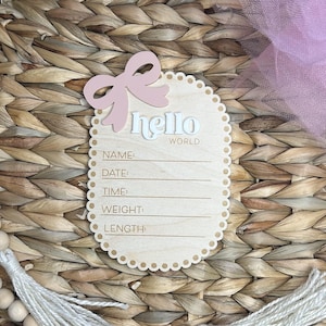 Scallop baby announcement, Wooden bow baby milestones, newborn gift, new mom gift, fresh 48 photos, scallop marker, modern baby