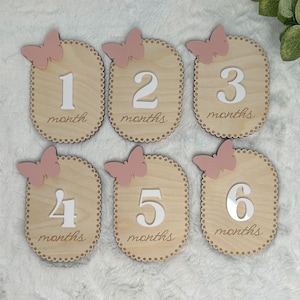 Wooden Bow Baby Monthly Milestones, Photo Prop | Butterfly Scallop Markers | Fresh 48 Photos | Baby shower Gift| New Mom Gift | Modern Baby