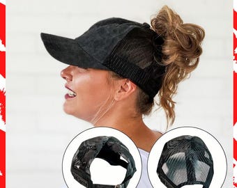 Red Sprite Hats Hidden Messy Bun Baseball Cap 2.0, high ponytail cap, Cute pony hats, summer casual hat, hidden opening hat, gifts for her